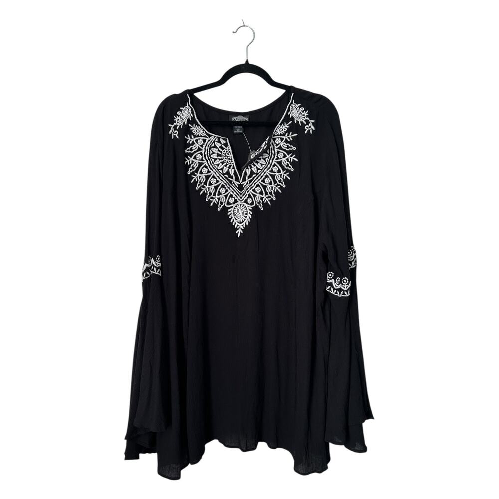 Angie Embroidered Bell Sleeve Tunic Top Size 2X Black Bohemian Witchy Whimsigoth